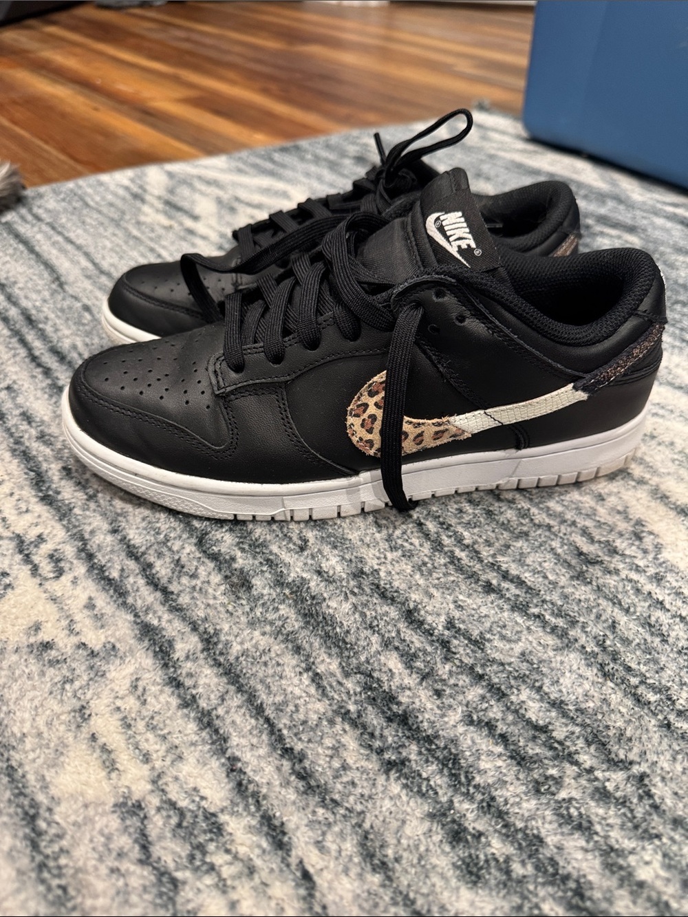 Nike Women's Black Low-Top Sneakers with Leopard-Print Swoosh - Picture 3 of 5